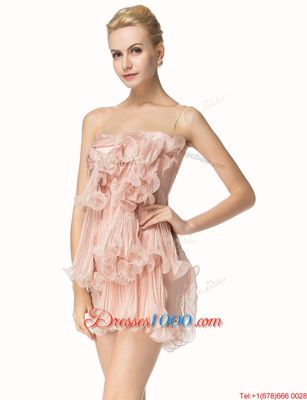 Colorful Pink Prom Evening Gown Party and For with Beading and Pleated Scoop Sleeveless Side Zipper