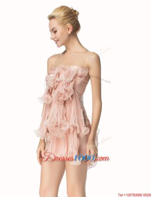 Colorful Pink Prom Evening Gown Party and For with Beading and Pleated Scoop Sleeveless Side Zipper