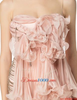 Colorful Pink Prom Evening Gown Party and For with Beading and Pleated Scoop Sleeveless Side Zipper