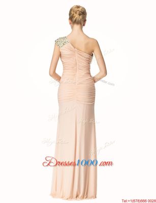 Eye-catching Mermaid One Shoulder Peach Sleeveless Chiffon Zipper Prom Party Dress for Prom