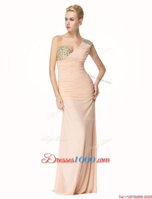 Eye-catching Mermaid One Shoulder Peach Sleeveless Chiffon Zipper Prom Party Dress for Prom