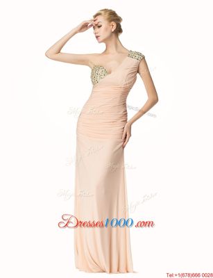 Eye-catching Mermaid One Shoulder Peach Sleeveless Chiffon Zipper Prom Party Dress for Prom