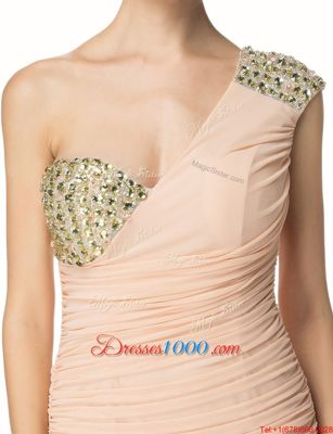 Eye-catching Mermaid One Shoulder Peach Sleeveless Chiffon Zipper Prom Party Dress for Prom