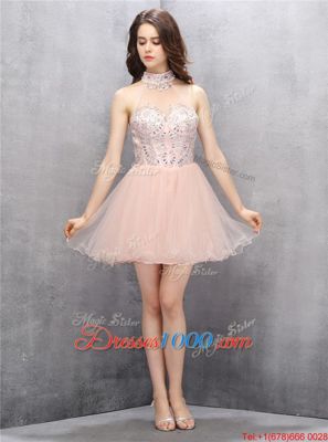 Elegant Sleeveless Zipper Mini Length Beading and Sequins Evening Dress