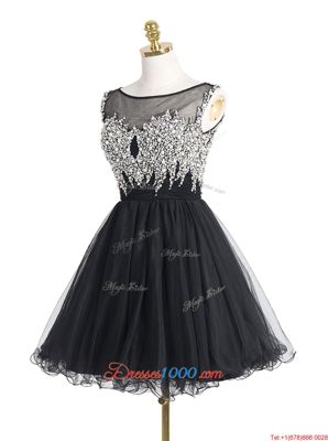 Scoop Sequins Mini Length A-line Sleeveless Black Prom Party Dress Zipper