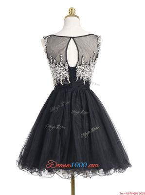 Scoop Sequins Mini Length A-line Sleeveless Black Prom Party Dress Zipper