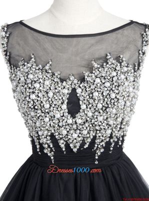 Scoop Sequins Mini Length A-line Sleeveless Black Prom Party Dress Zipper