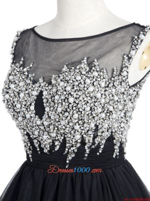 Scoop Sequins Mini Length A-line Sleeveless Black Prom Party Dress Zipper