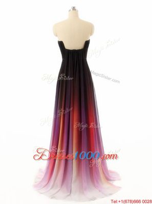 Sleeveless Chiffon and Fading Color With Train Sweep Train Zipper Juniors Evening Dress in Multi-color for with Belt