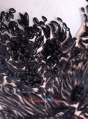 Exceptional Brush Train Mermaid Dress for Prom Black Scoop Tulle Cap Sleeves Backless