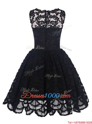 Black A-line Bateau Sleeveless Lace Knee Length Zipper Appliques Prom Evening Gown