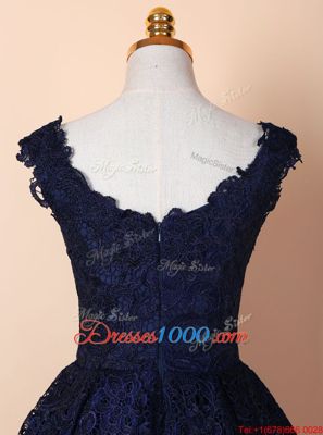 Lace V-neck Sleeveless Zipper Lace Prom Party Dress in Blue and Navy Blue