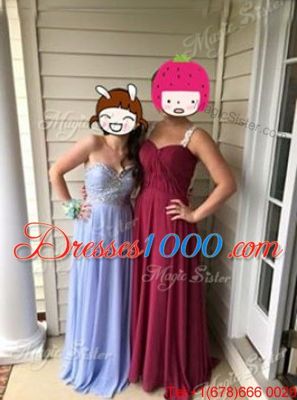 Dynamic Burgundy Chiffon Zipper Prom Evening Gown Sleeveless Floor Length Appliques