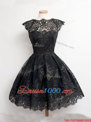 Scoop Cap Sleeves Lace Prom Gown Appliques Zipper