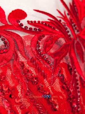 Admirable Mermaid Lace Red Scoop Zipper Beading and Appliques Brush Train Cap Sleeves