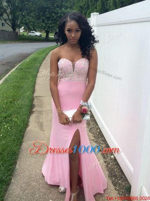 Free and Easy Beading Homecoming Dress Rose Pink Backless Sleeveless Floor Length