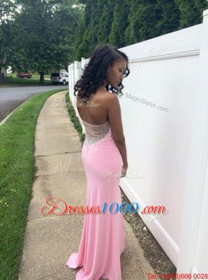 Free and Easy Beading Homecoming Dress Rose Pink Backless Sleeveless Floor Length