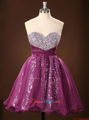 Glittering Sequins Sweetheart Sleeveless Zipper Prom Evening Gown Purple Chiffon