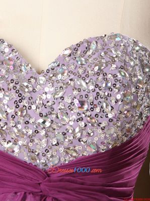 Glittering Sequins Sweetheart Sleeveless Zipper Prom Evening Gown Purple Chiffon