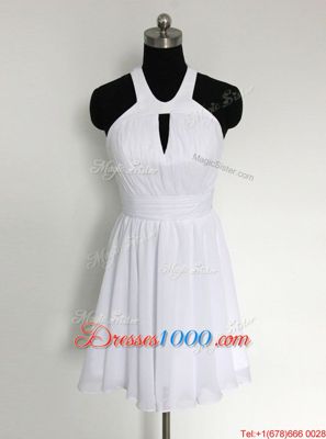 Cheap White Halter Top Neckline Ruching Prom Gown Sleeveless Zipper