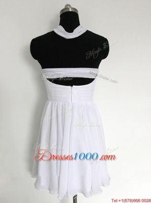 Cheap White Halter Top Neckline Ruching Prom Gown Sleeveless Zipper