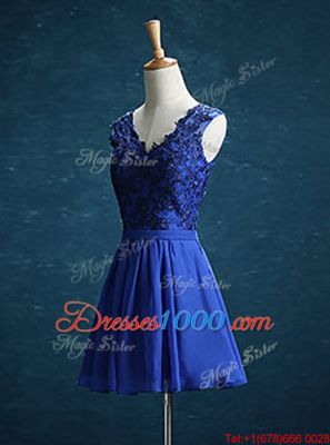 Top Selling Royal Blue Sleeveless Appliques Mini Length Homecoming Dress