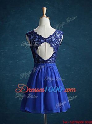 Top Selling Royal Blue Sleeveless Appliques Mini Length Homecoming Dress