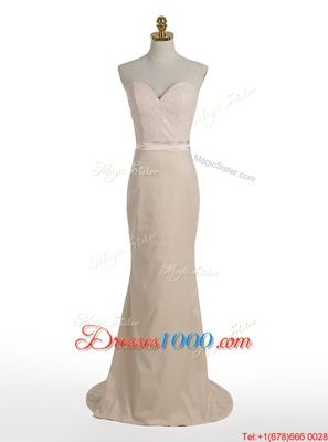 Mermaid Champagne Homecoming Dress Online Prom and Wedding Party and For with Sequins Sweetheart Sleeveless Brush Train Zipper
