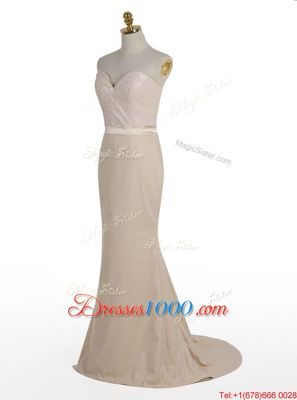 Mermaid Champagne Homecoming Dress Online Prom and Wedding Party and For with Sequins Sweetheart Sleeveless Brush Train Zipper