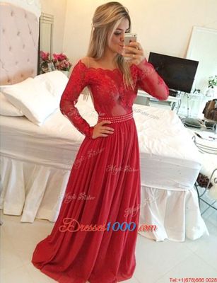 Red Off The Shoulder Zipper Appliques Prom Party Dress Long Sleeves
