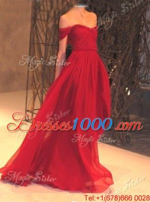 Attractive Off the Shoulder Floor Length A-line Sleeveless Burgundy Zipper