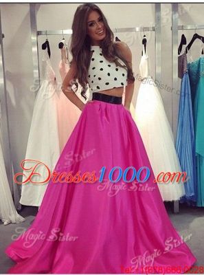 Fashion Halter Top Fuchsia Sleeveless Satin Zipper Prom Dresses for Prom and Party