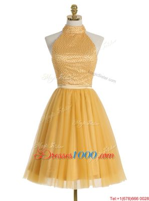 Pretty Organza Sleeveless Mini Length Homecoming Dress and Beading