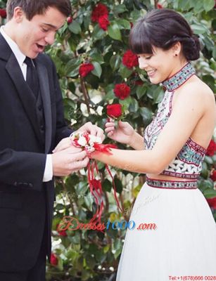 Adorable A-line Prom Dress Blue Halter Top Tulle Sleeveless Floor Length Zipper