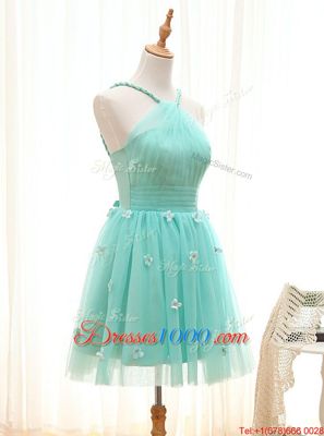 Nice A-line Club Wear Aqua Blue Straps Tulle Sleeveless Mini Length Lace Up