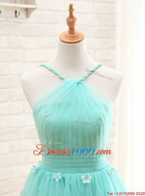 Nice A-line Club Wear Aqua Blue Straps Tulle Sleeveless Mini Length Lace Up