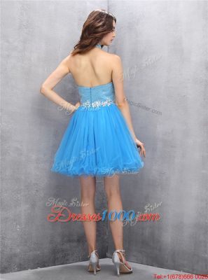 Fabulous Tulle High-neck Sleeveless Zipper Beading Prom Party Dress in Blue