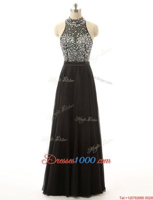 Black Evening Dress Prom and For with Beading High-neck Sleeveless Backless