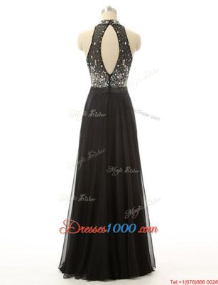 Black Evening Dress Prom and For with Beading High-neck Sleeveless Backless