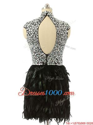 High-neck Cap Sleeves Chiffon Prom Gown Beading Zipper