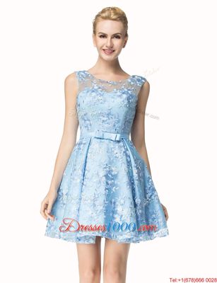 Discount Scoop Sleeveless Zipper Prom Party Dress Blue Lace