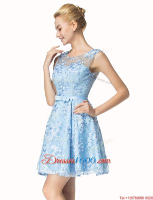 Discount Scoop Sleeveless Zipper Prom Party Dress Blue Lace