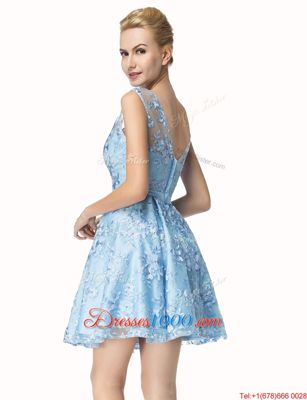 Discount Scoop Sleeveless Zipper Prom Party Dress Blue Lace