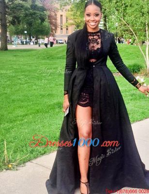 Sumptuous Scoop Lace Floor Length A-line Long Sleeves Black Prom Party Dress Zipper