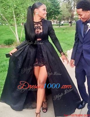 Sumptuous Scoop Lace Floor Length A-line Long Sleeves Black Prom Party Dress Zipper