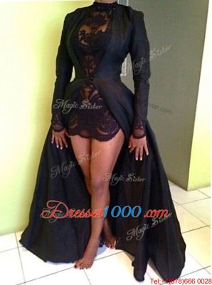 Sumptuous Scoop Lace Floor Length A-line Long Sleeves Black Prom Party Dress Zipper