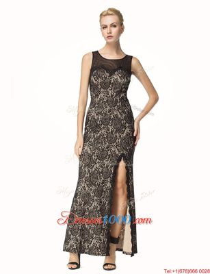 Scoop Sleeveless Zipper Dress for Prom Black Lace