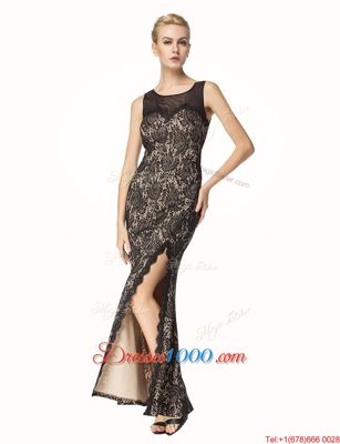 Scoop Sleeveless Zipper Dress for Prom Black Lace