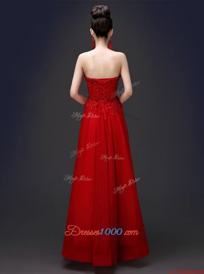 Dynamic Red Lace Up Strapless Beading and Appliques Prom Gown Chiffon Sleeveless