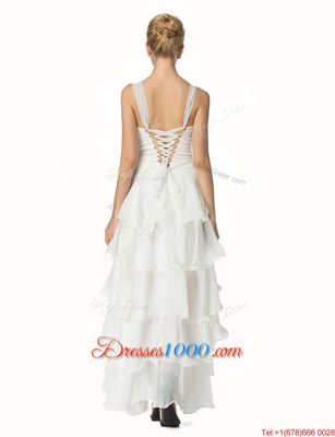 High Low A-line Sleeveless White Cocktail Dress Lace Up